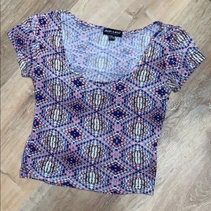 GEOMETRIC PATTERN BLUE AND PINK TIGHT CROP